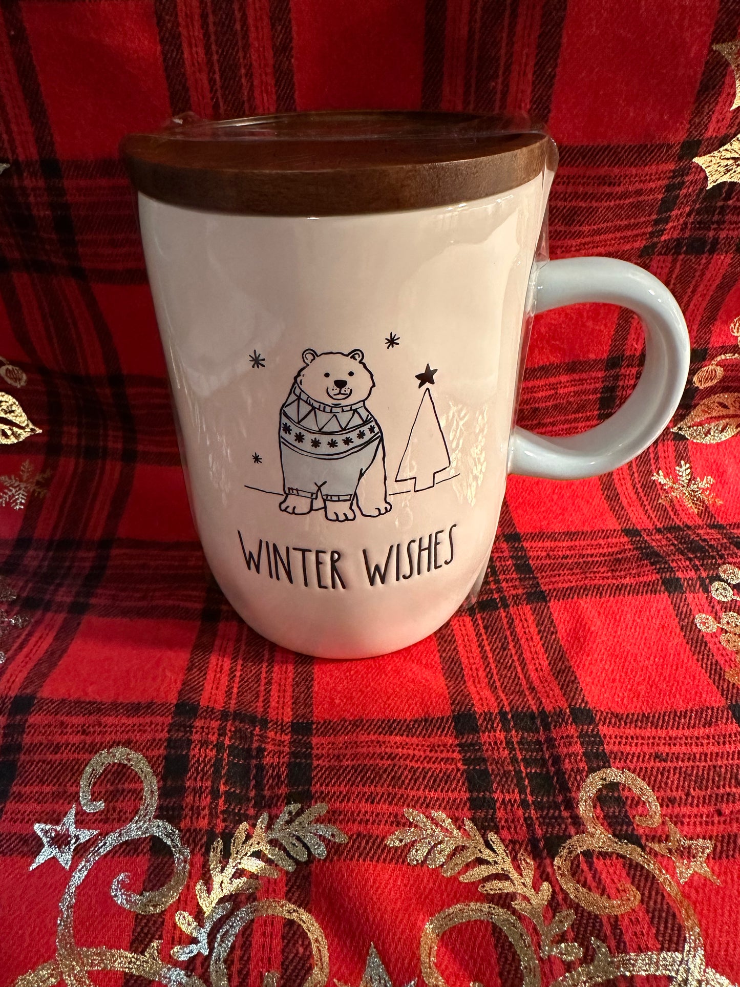 Rae Dunn Winter Wishes Mug with Coaster Lid