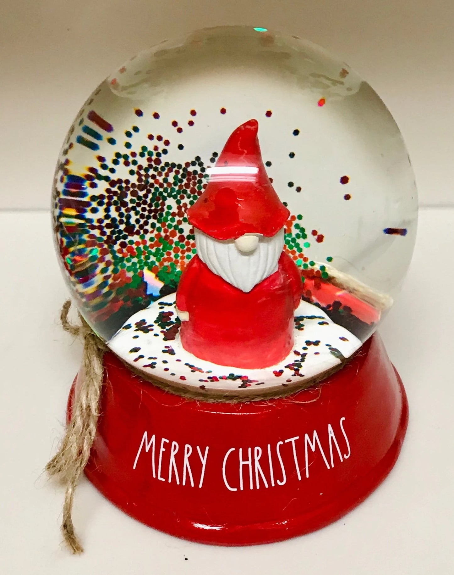 Rae Dunn Merry Christmas Red Gnome Small Snow Globe