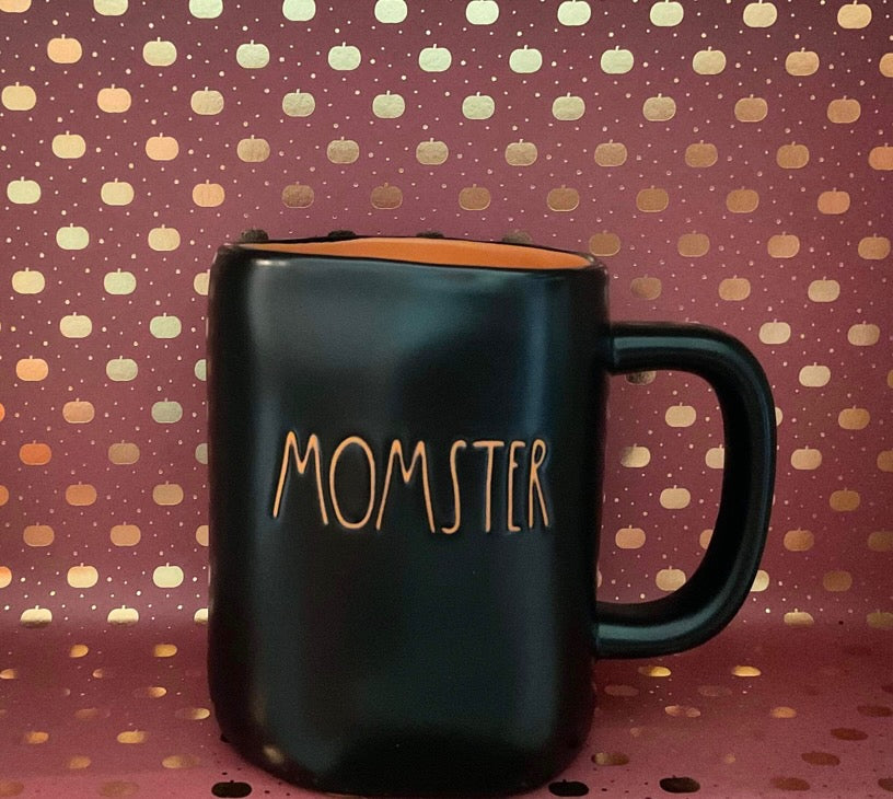 Rae Dunn Momster Black with Orange Inside and Orange Lettering
