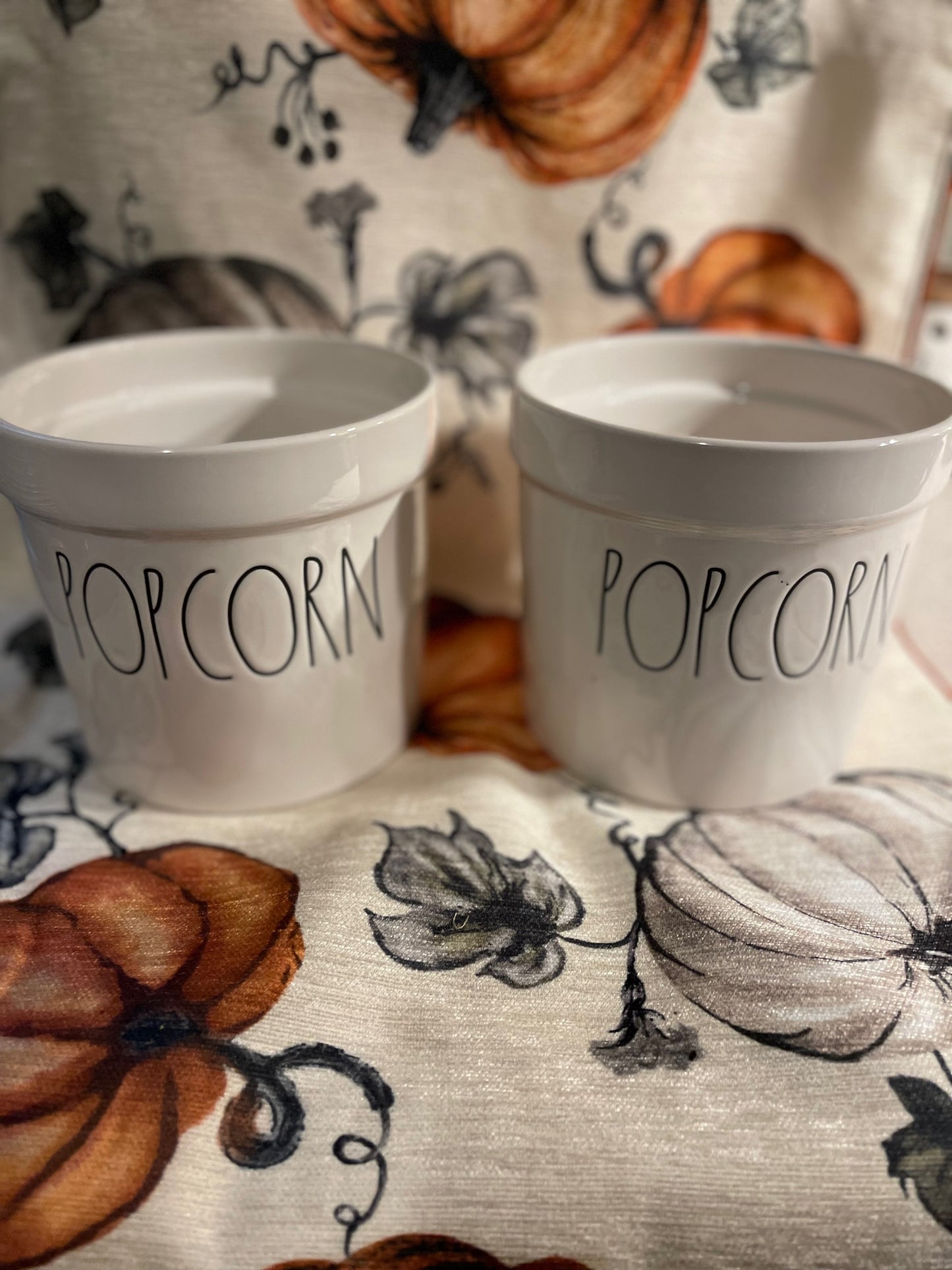 Rae Dunn Popcorn Buckets White with Black Lettering Set of Two