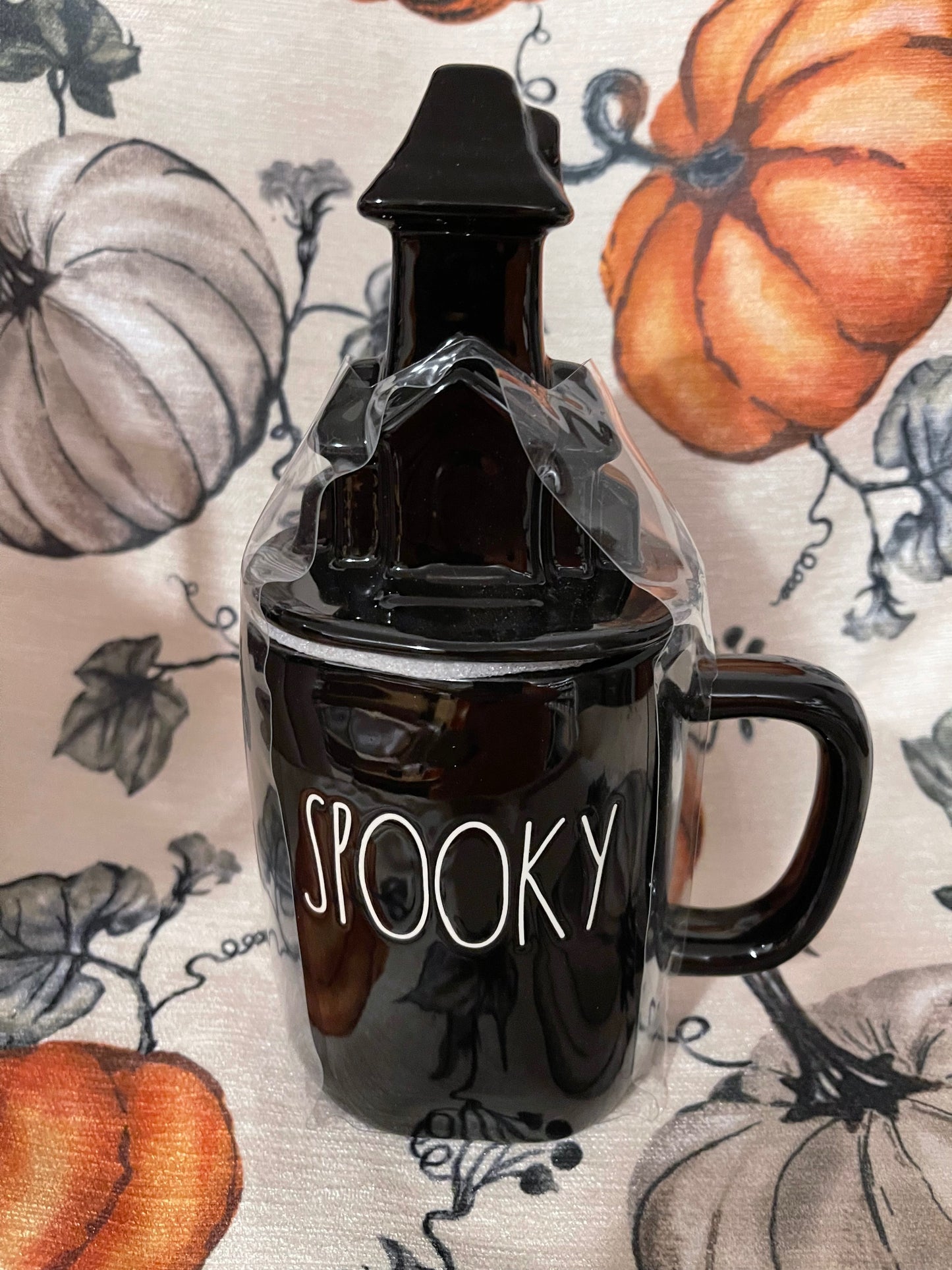 Rae Dunn Haunted House Topper Black with White Lettering