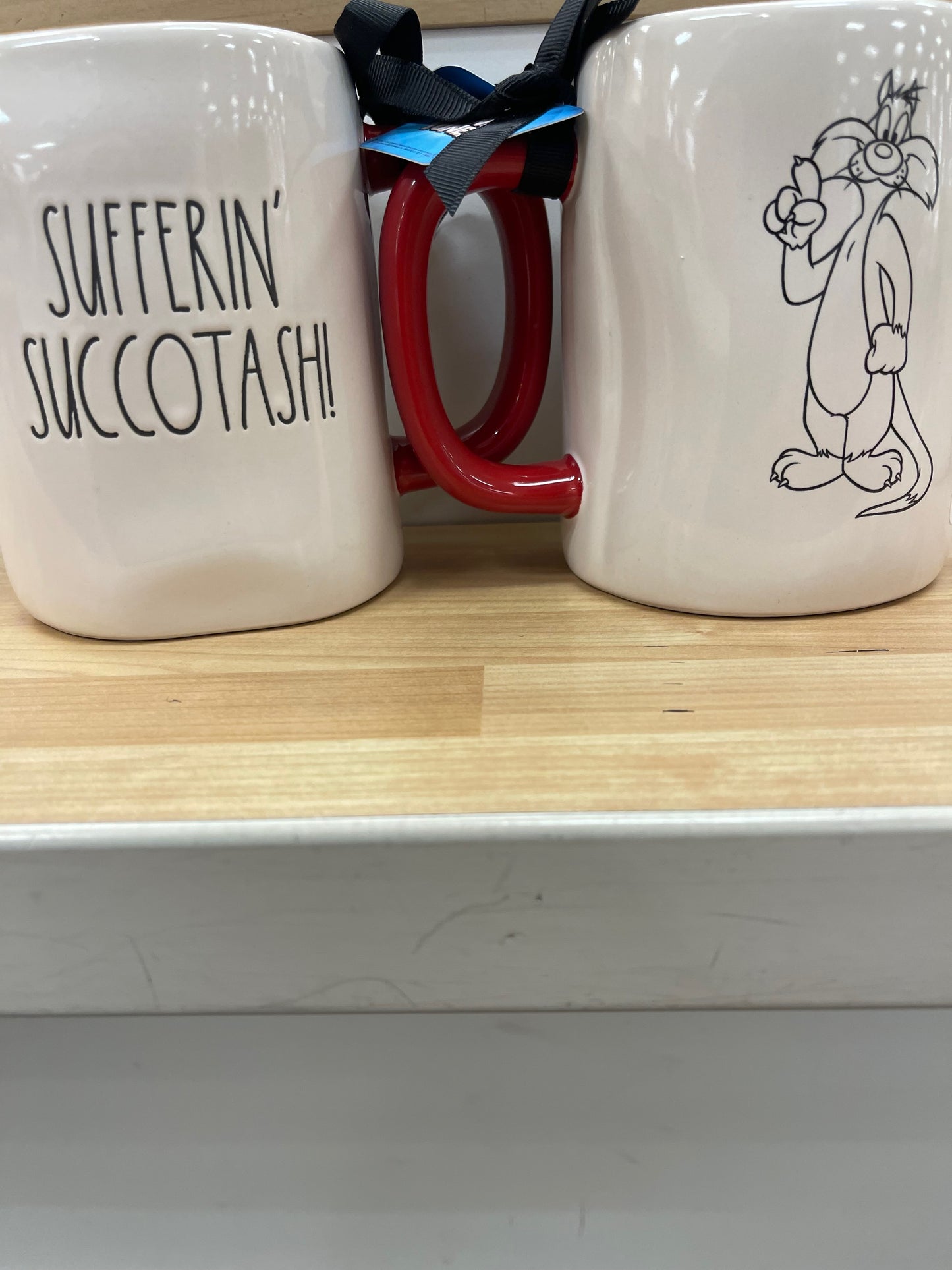 Rae Dunn Looney Tunes Sufferin' Succotash with Sylvester the Cat with Red Handle and Red Inside