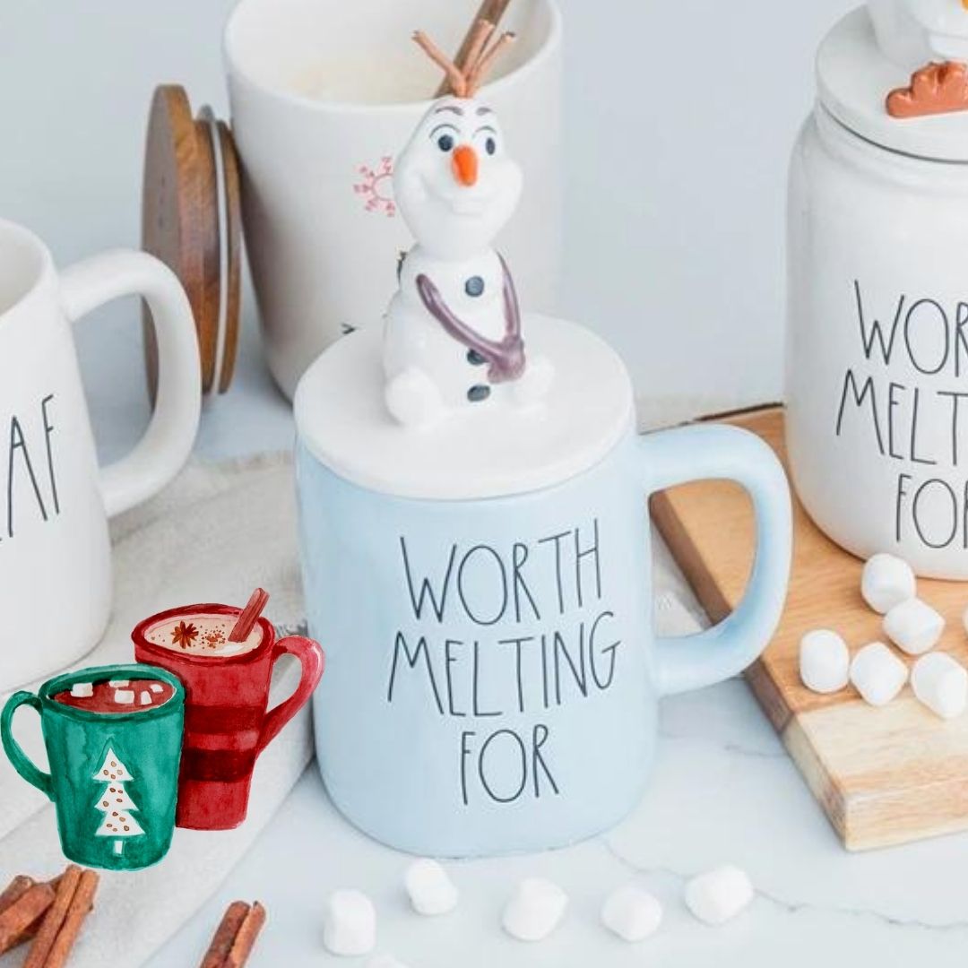 Rae Dunn Disney Olaf Worth Melting For With Olaf Topper Mug Light Blue with Olaf Topper