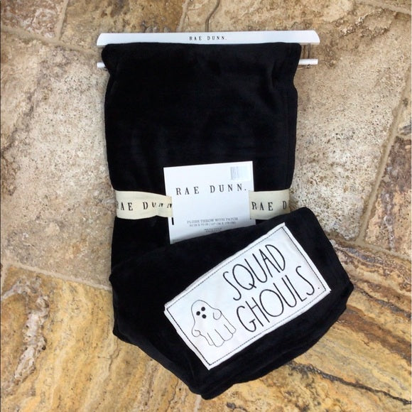 Rae Dunn Black Squad Ghouls Plush Halloween Throw Blanket, 100% polyester, 50"x70"