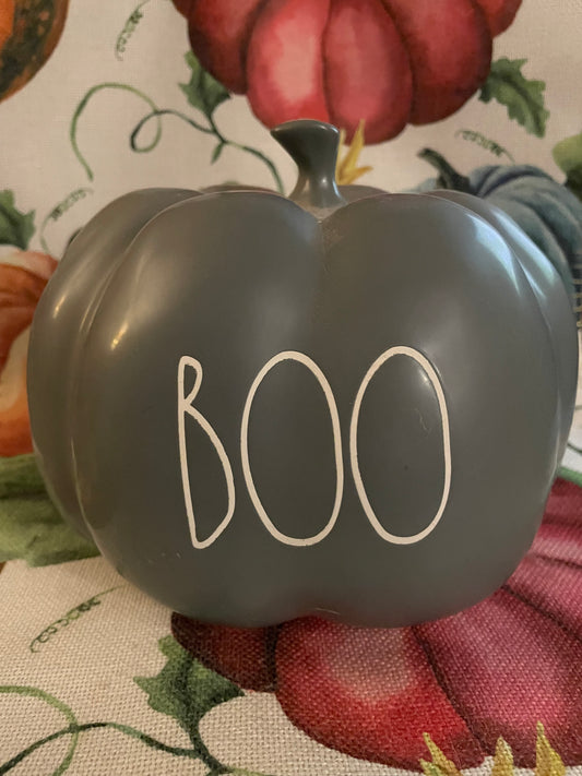 Rae Dunn gray Boo Pumpkin