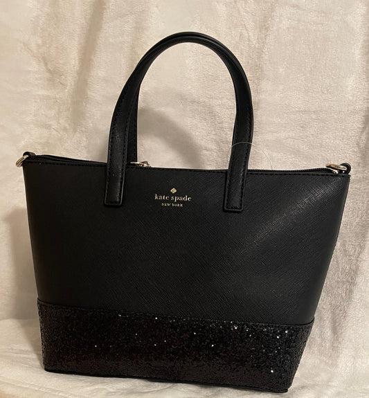 Kate Spade Ina Black with glitter bottom Satchel