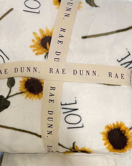 Rae Dunn white Love with sunflowers queen blanket