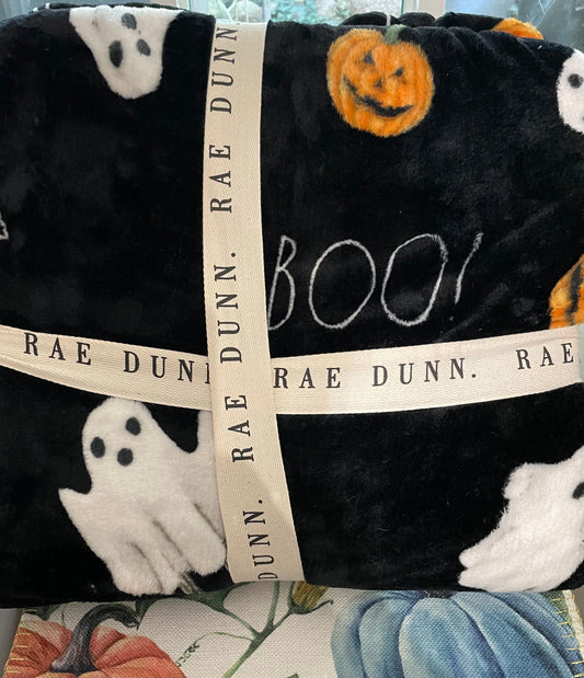 Rae Dunn black Boo queen blanket