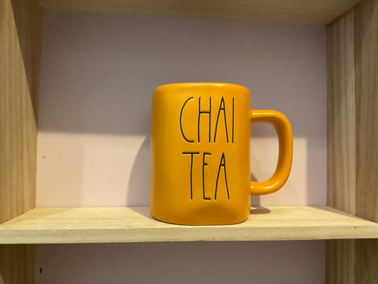 Rae Dunn Chai Tea Burnt Orange with Black Lettering