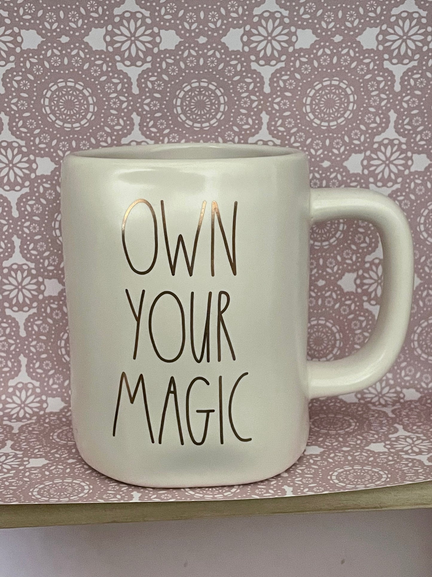 Rae Dunn Own Your Own Magic with Gold Sun Image on Back with Gold Lettering