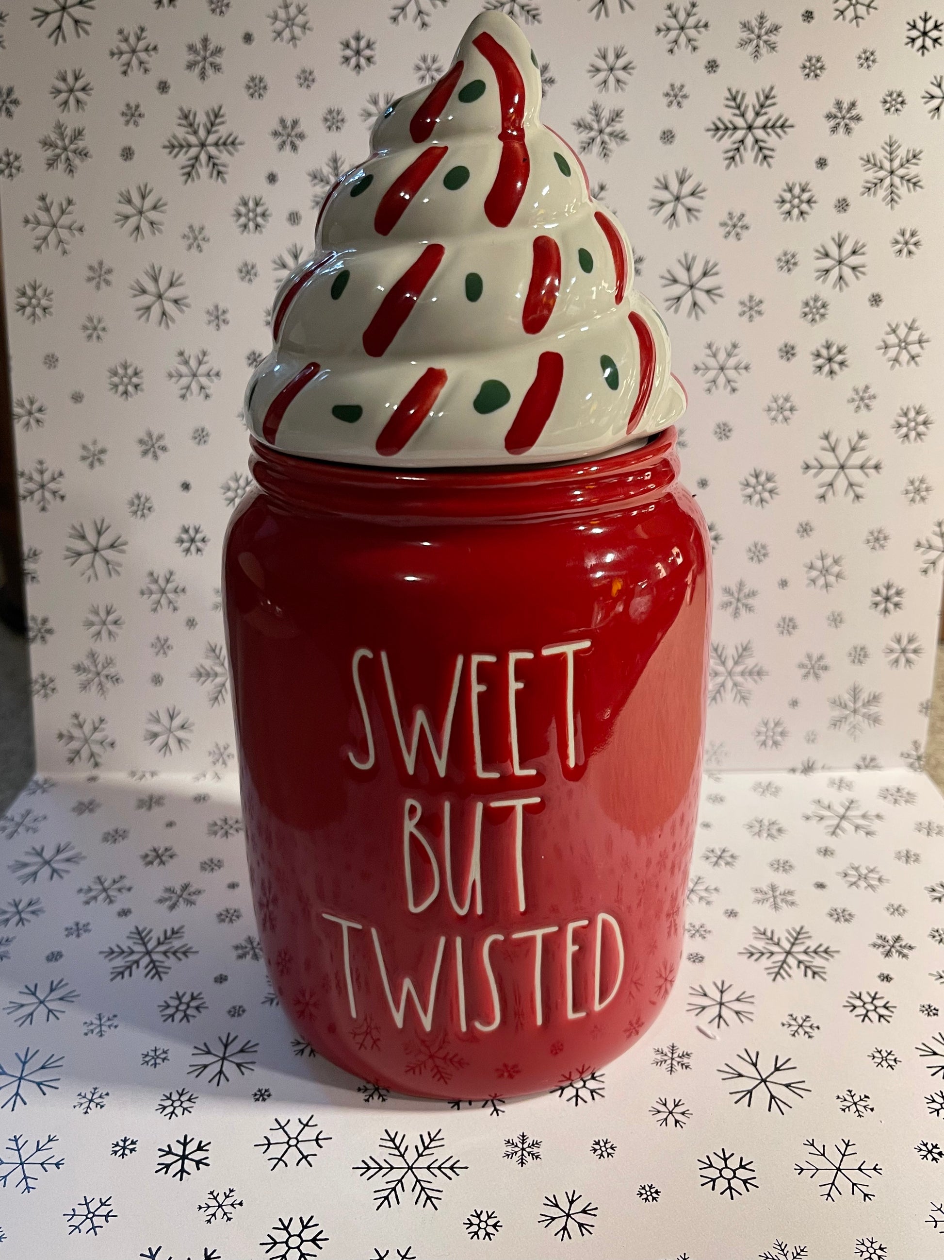 Rae Dunn Sweet But Twisted Red Canister with Whip Cream Topper