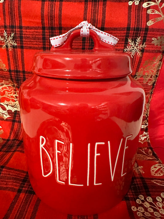 Rae Dunn Believe Canister