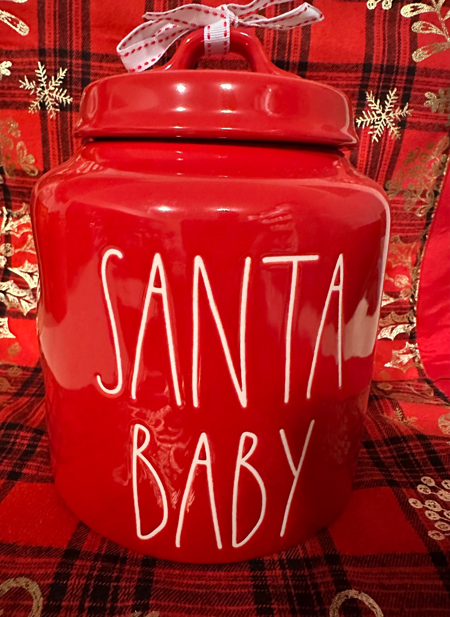 Rae Dunn Santa Baby Red Canister with White Lettering