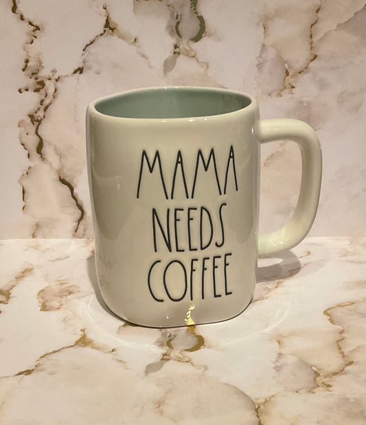 Rae Dunn Mama Needs Coffee White with Blue Inside