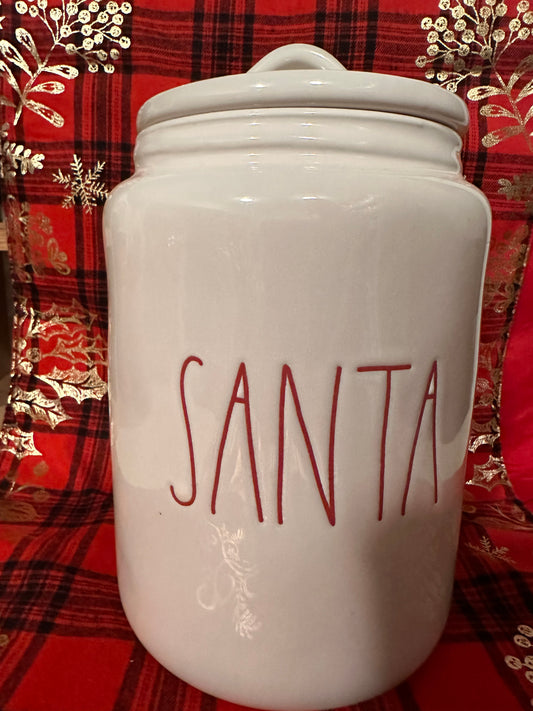 Rae Dunn Santa Canister with Red Lettering