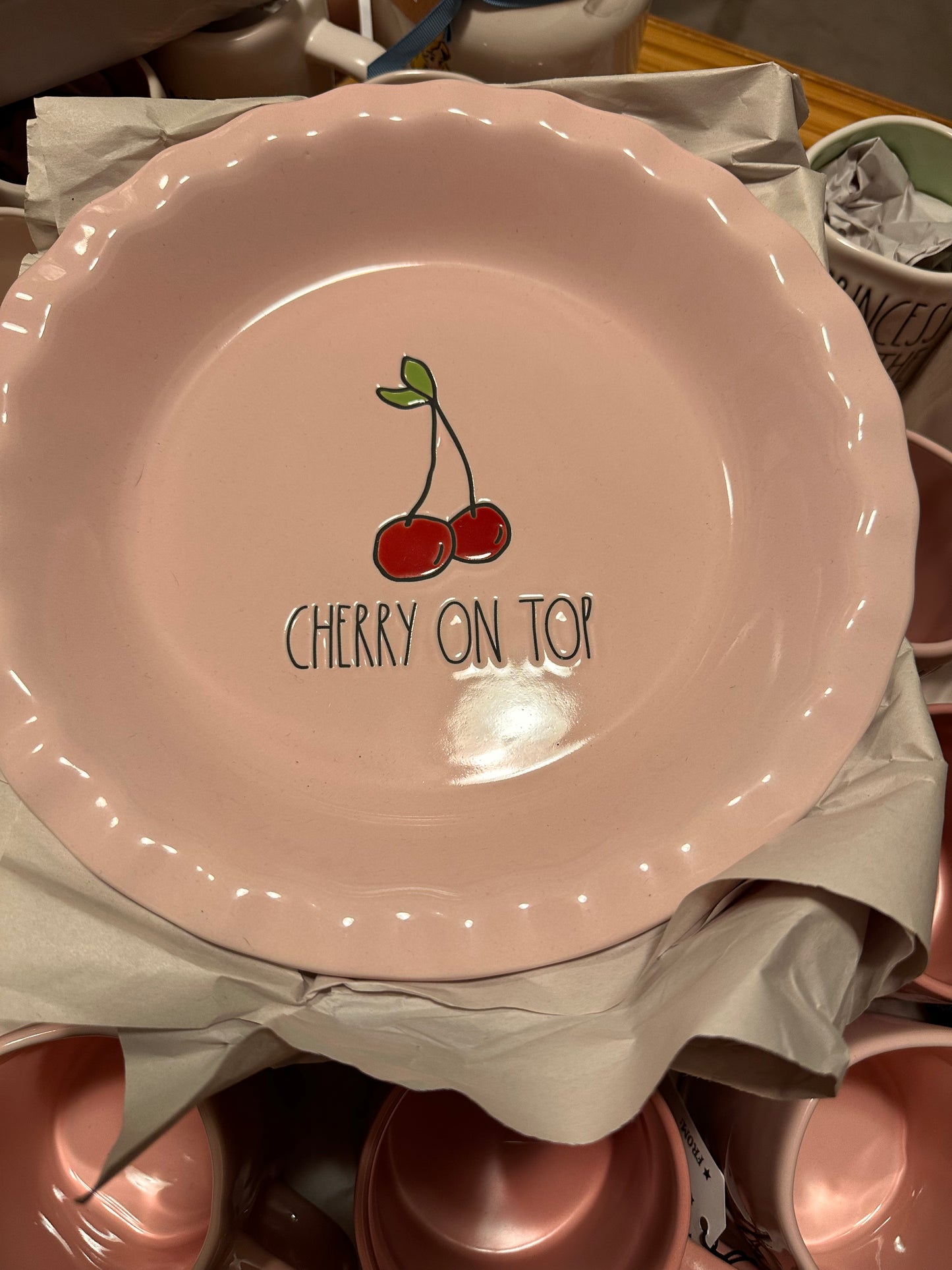 Rae Dunn Pink Cherry On Top Pie Plate