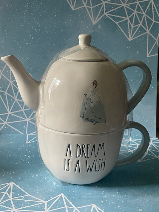 Rae Dunn Disney A Dream Is A Wish Teapot with Cup and Cinderella Image