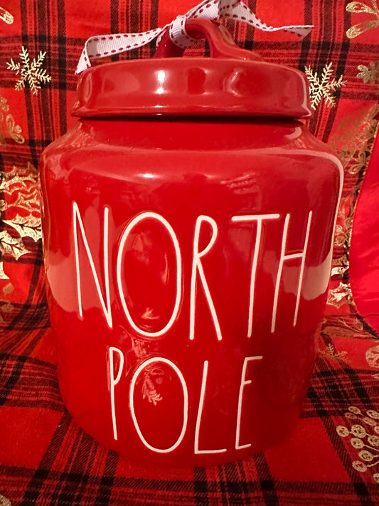 Rae Dunn North Pole Red Canister with White Lettering