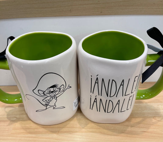 Rae Dunn Looney Tunes !Andale! !Andale! Speedy Gonzales Image on back with Green Handle and Inside