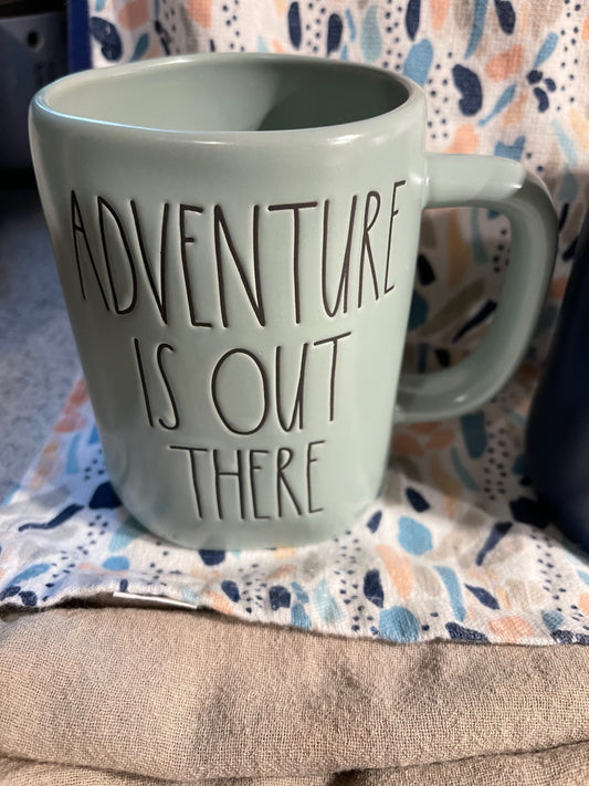 Rae Dunn Adventure Is Out There Blue with Black Lettering