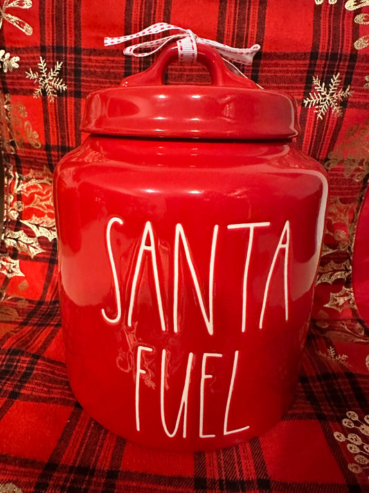 Rae Dunn Santa Fuel Red Canister with White Lettering