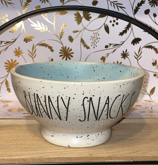 Rae Dunn Bunny Snacks White Speckled and Blue Speckled Inside Bowl