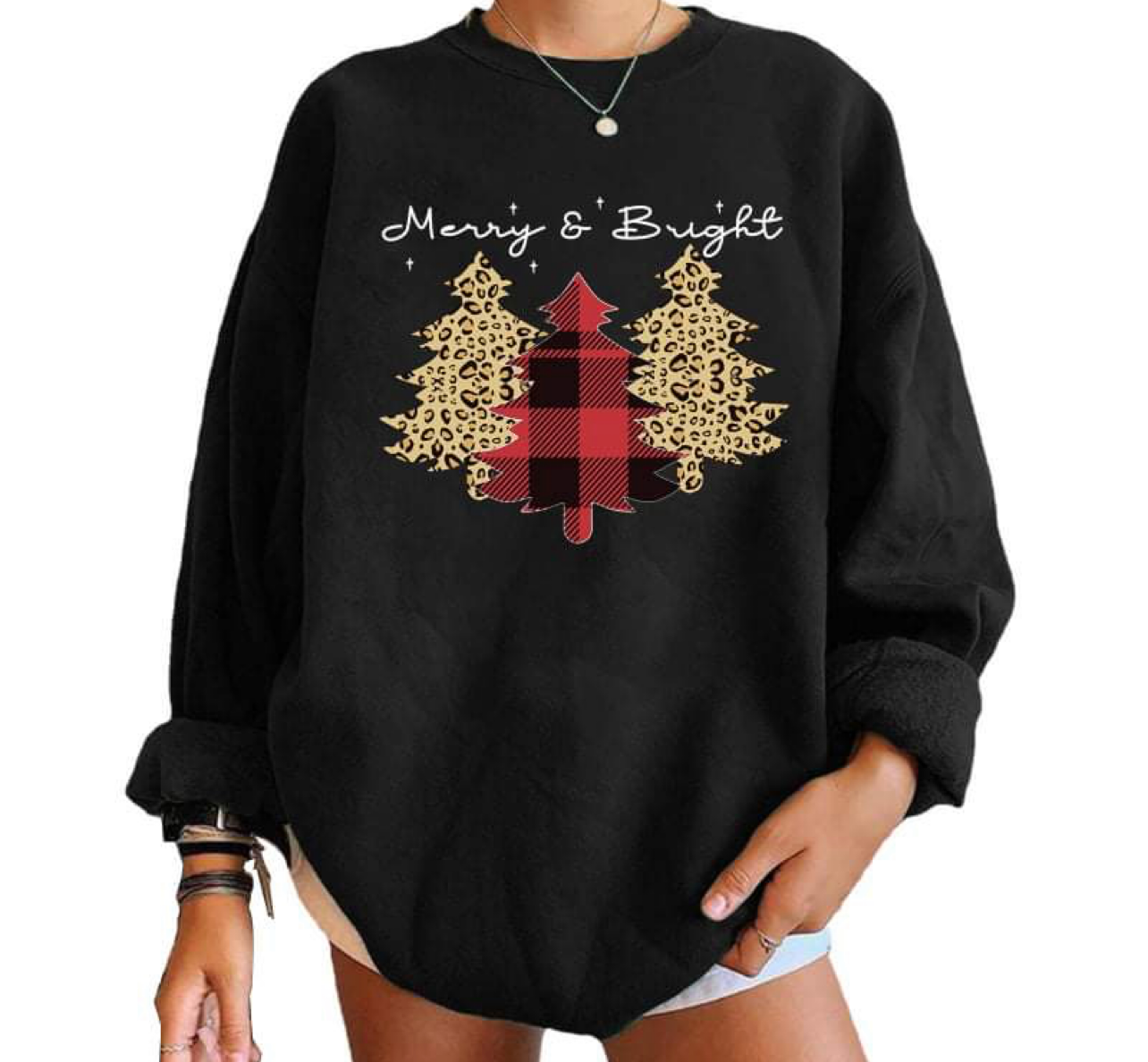 Merry And Bright Sweatshirt, Leopard Print Christmas Trees Shirt