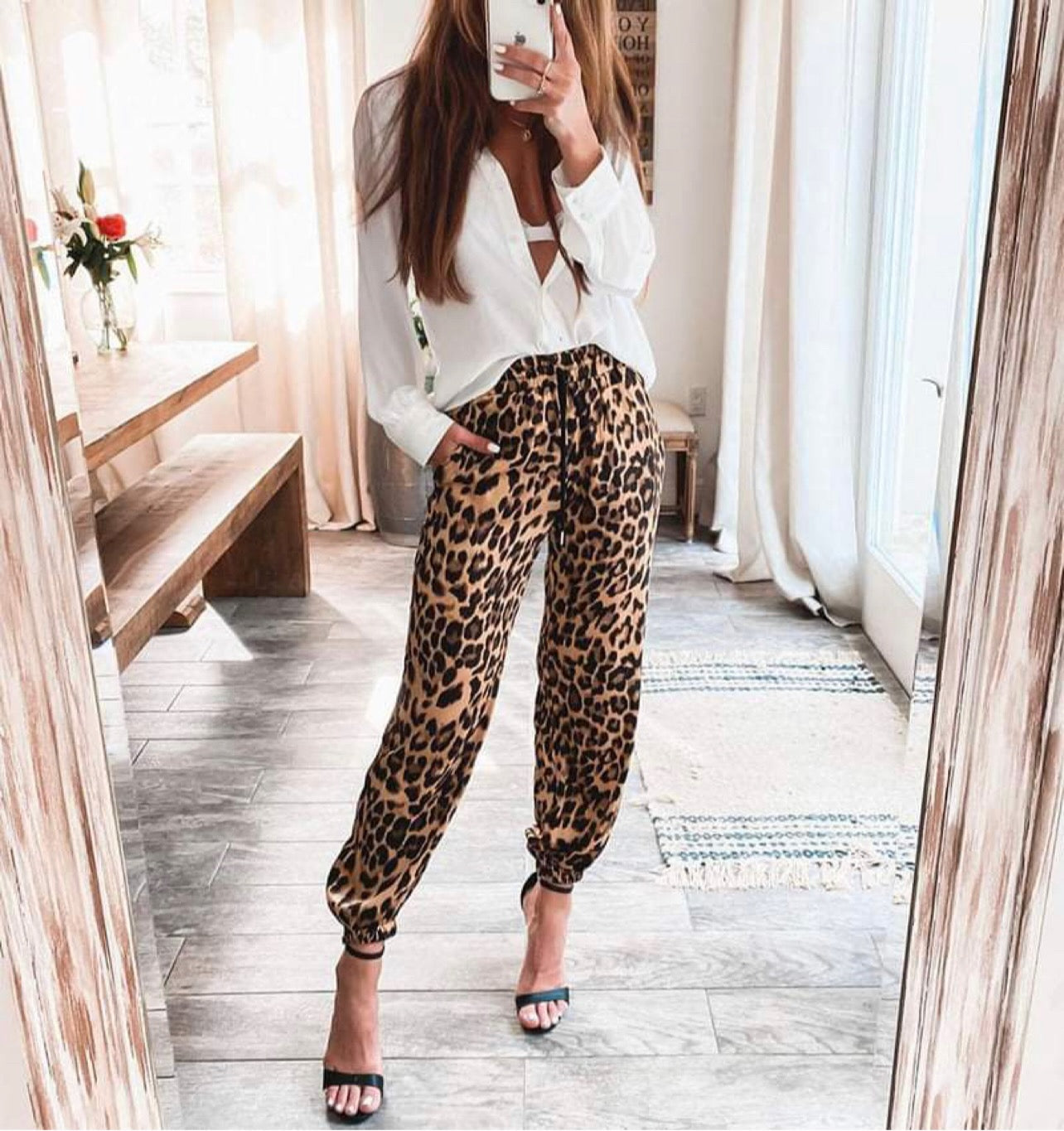 Women's Leopard Print Joggers Brown