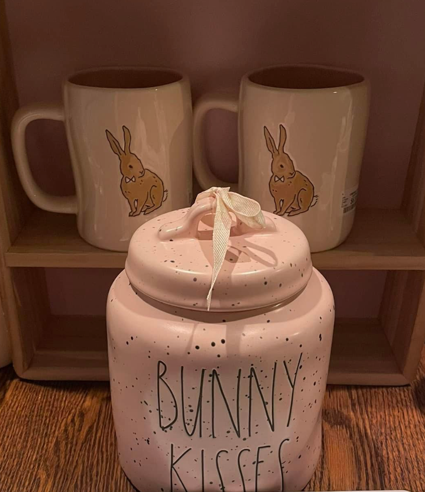 Rae Dunn "Bunny Kisses" Pink Specked Cookie Jar