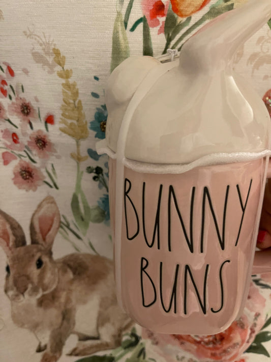 Rae Dunn Bunny Buns Pink with Bunny Bum Tail and Feet Topper