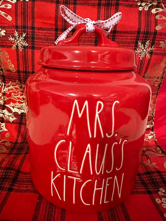 Rae Dunn Mrs Claus's Kitchen Red Canister with White Lettering