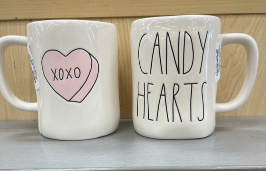 Rae Dunn Candy Hearts White Cup with Pink XoXo Heart on Back of cup