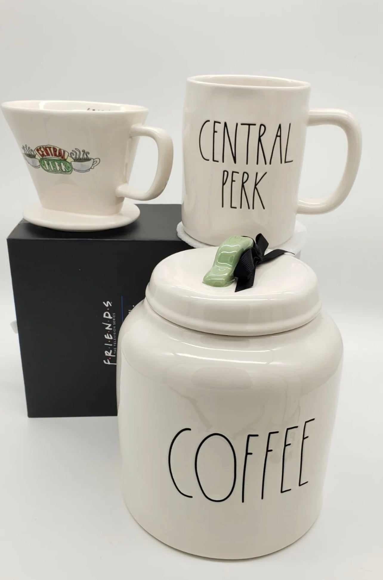 Rae Dun Central Perks White Ceramic Pour Over and Cup with Friends Logo