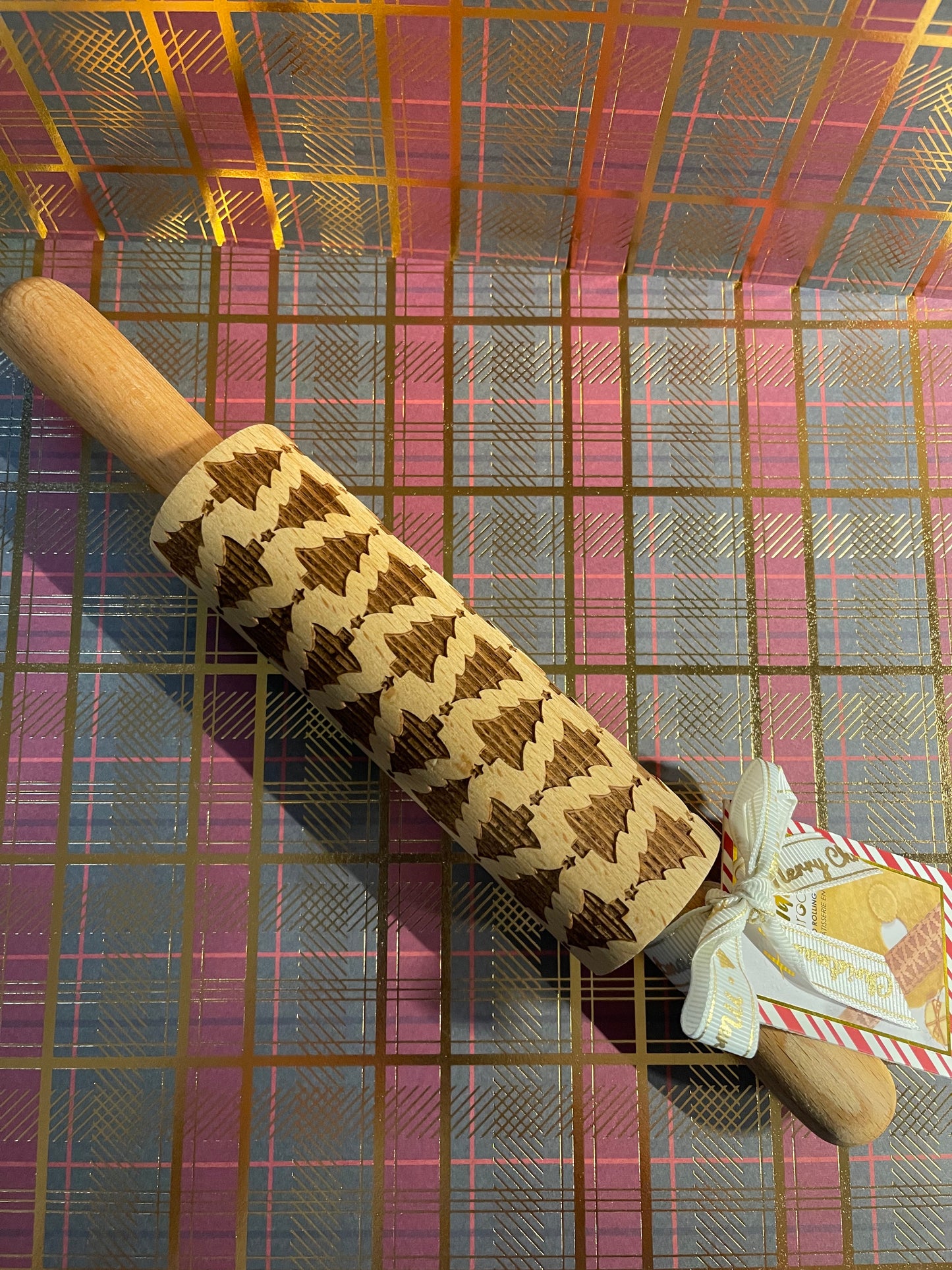 Christmas Tree Rolling Pin Small with Tree Pattern