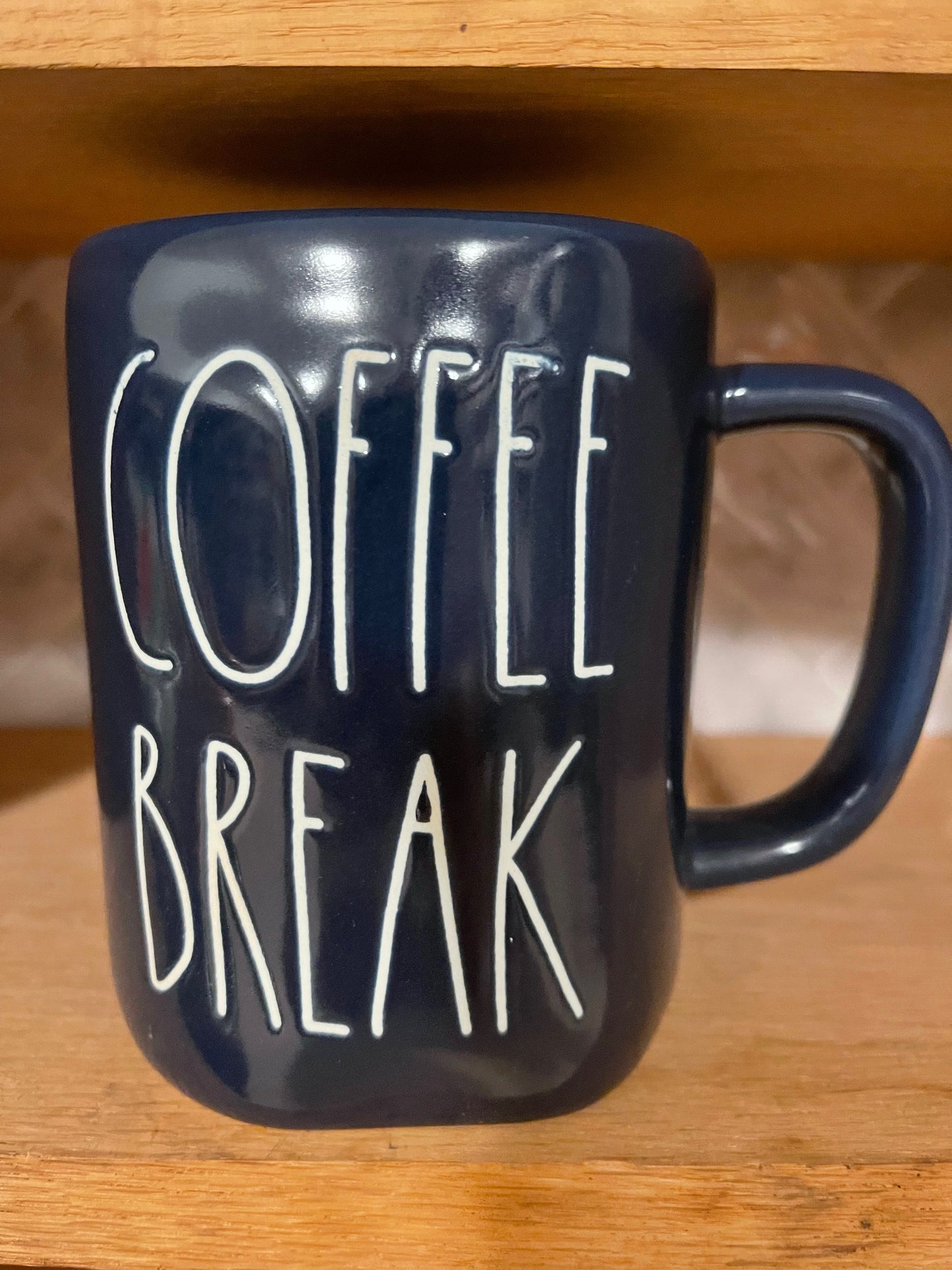 Rae Dunn Coffee Break Deep Navy Blue with White Lettering