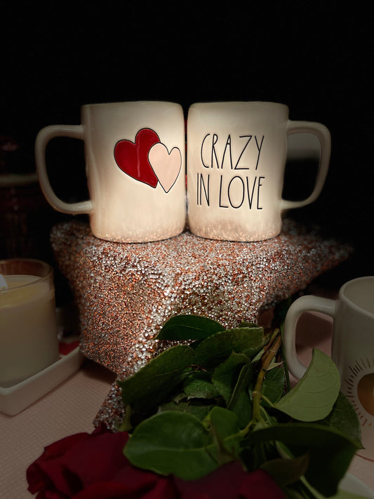 Rae Dunn Crazy In Love White cup with Red Inside and Heart Image on Back