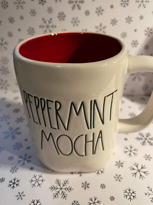 Rae Dunn Peppermint Mocha Red Inside and Black Lettering with Candy Cane Image on Back