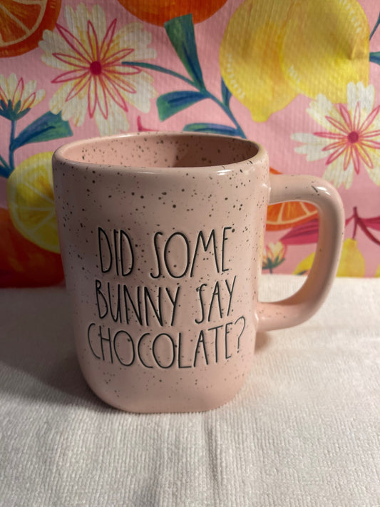 Rae Dunn Did Some Bunny Say Chocolate? Pink Speckled with Black Lettering