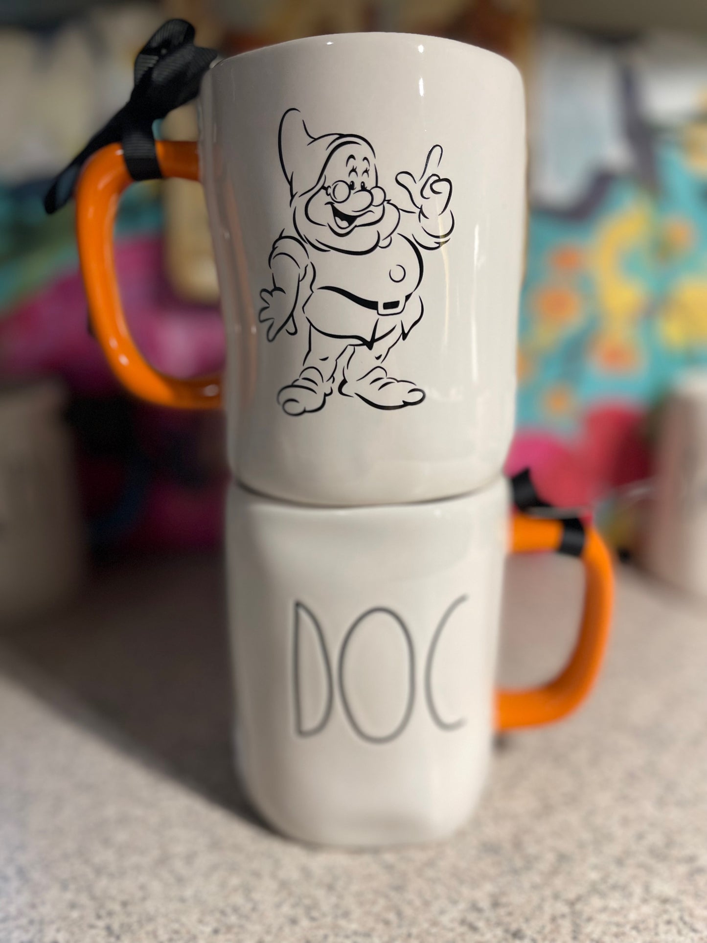 Rae Dunn Disney Doc with Orange Handle and Inside Cup with Dwarf Image on back