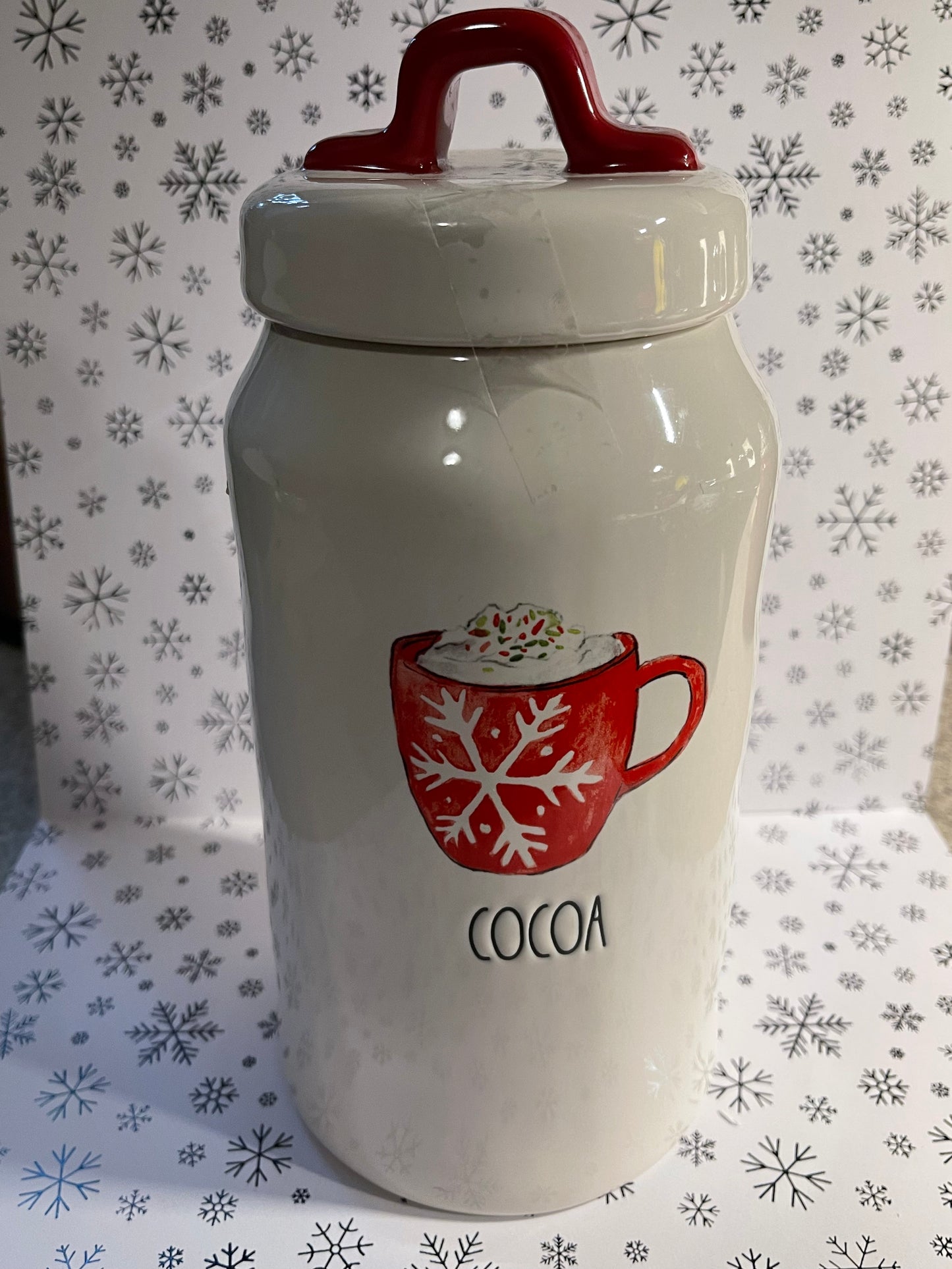 Rae Dunn Cocoa Canister White with Red Cocoa Cup 