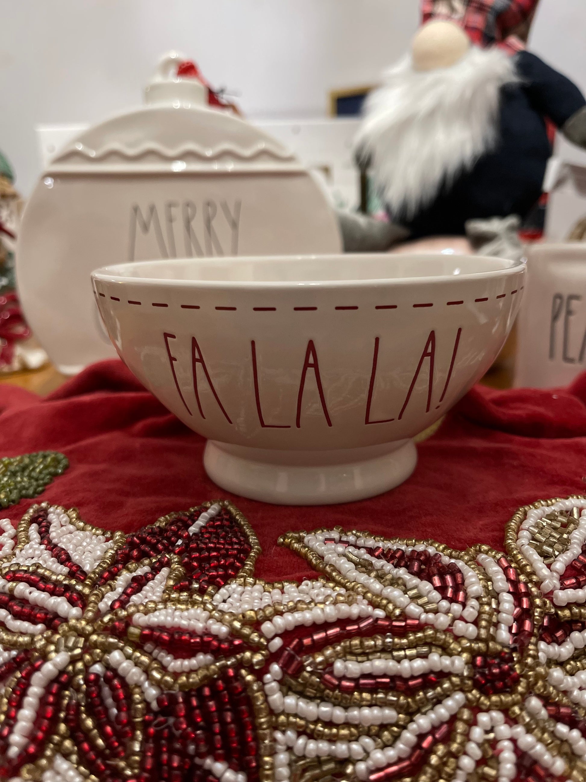 Rae Dunn  Fa, La, La Small Bowl Ceramic Bowl White with Cranberry Lettering