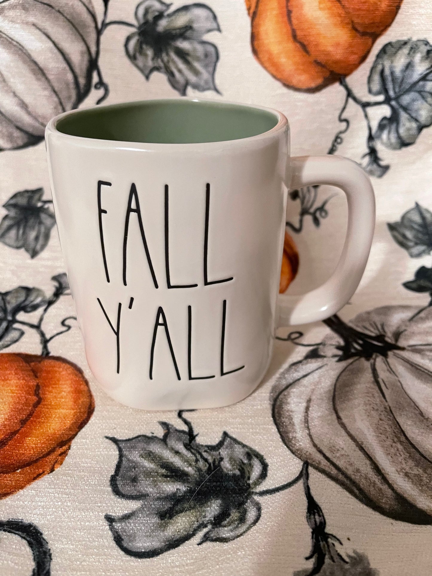 Rae Dunn Fall Y'All Mug White with Green Inside