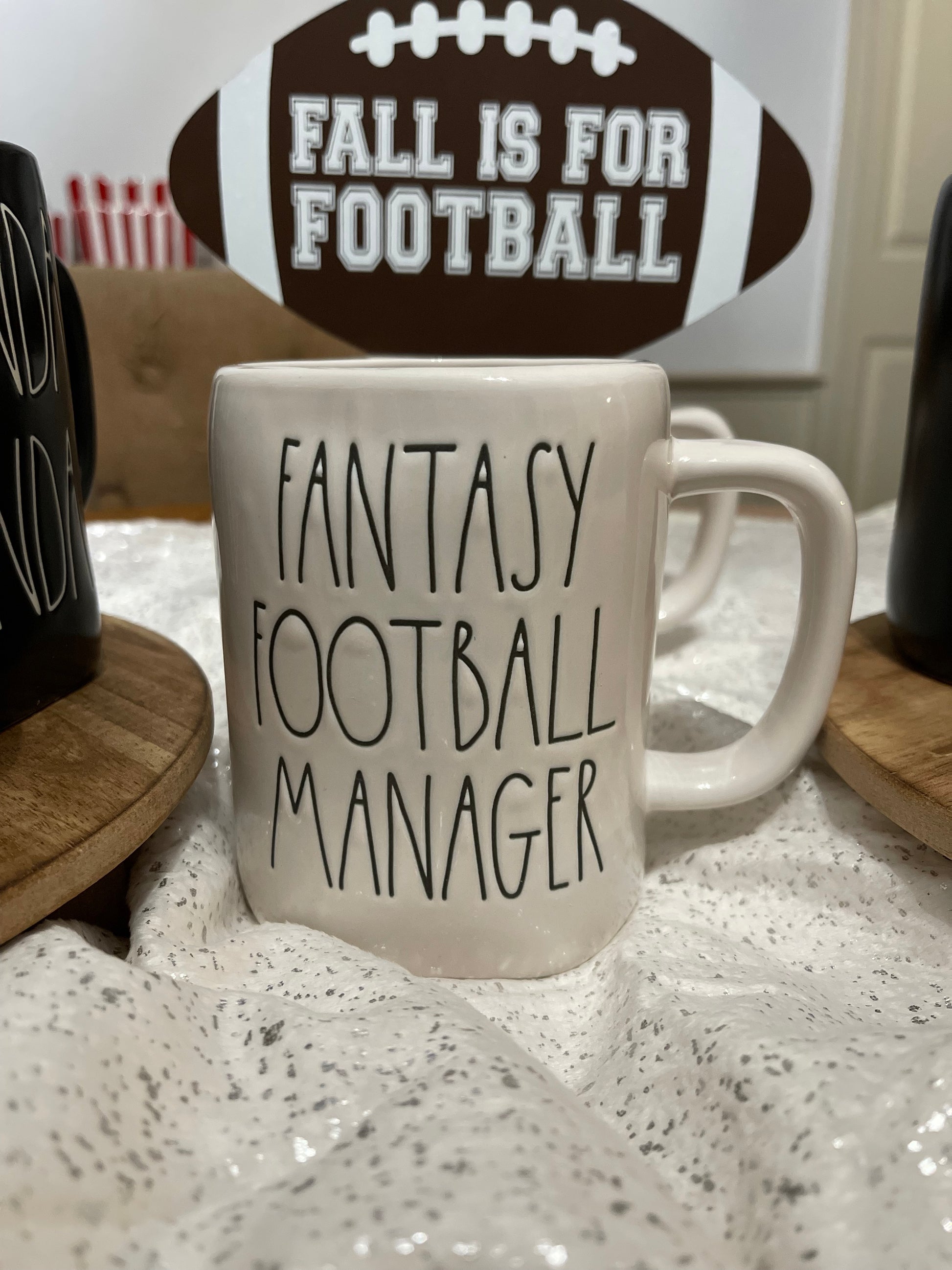 Rae Dunn Fantasy FootBall Manager Black and White Mugs