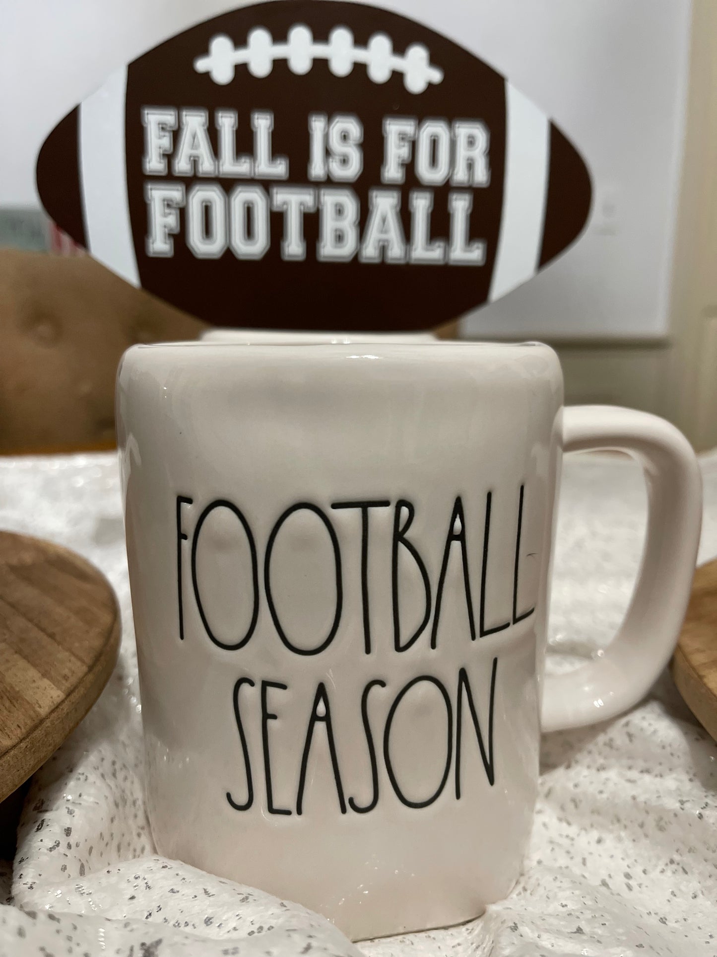 Rae Dunn Football Season Black and White Mug