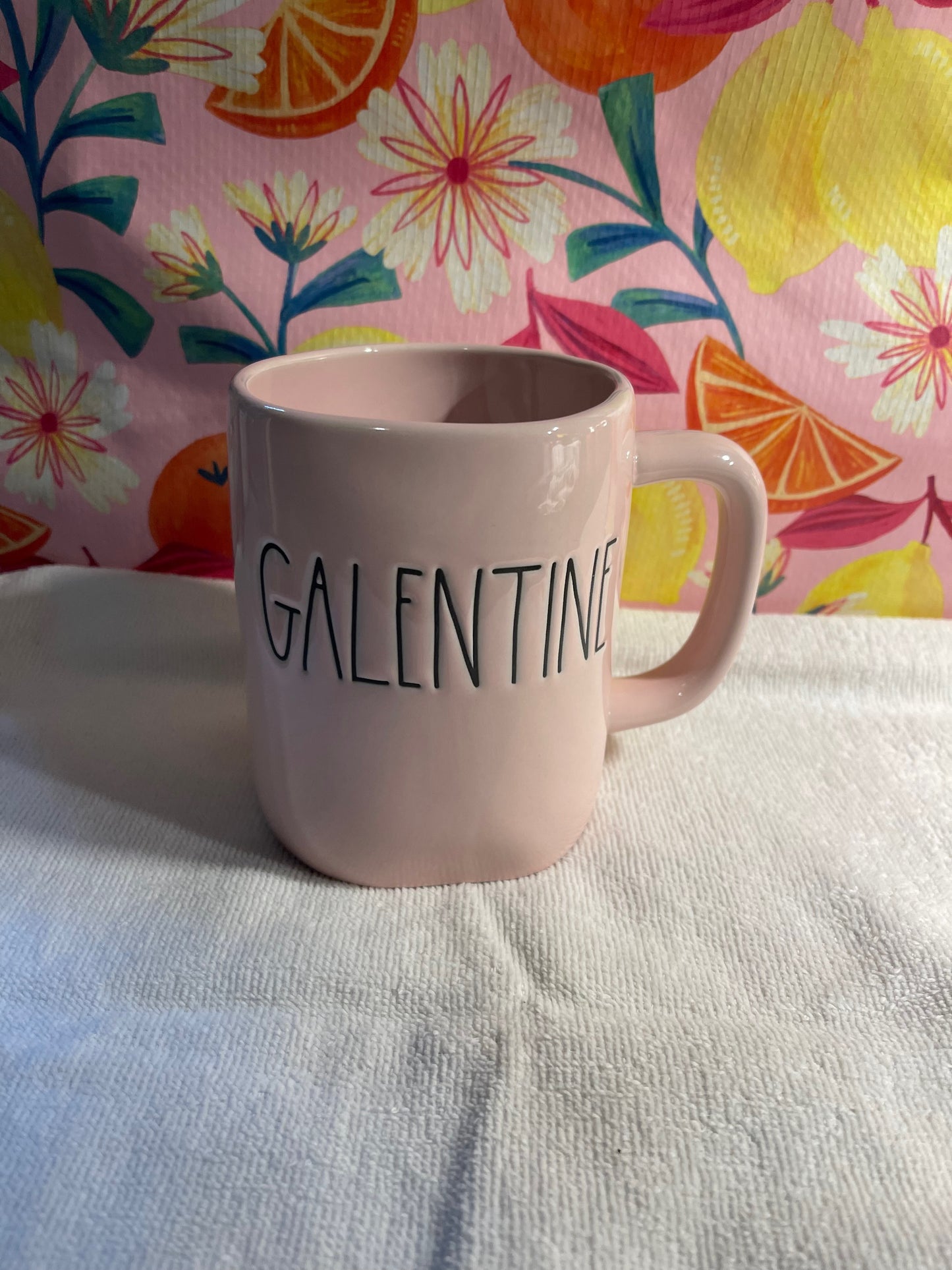 Pink Mug with Black Lettering