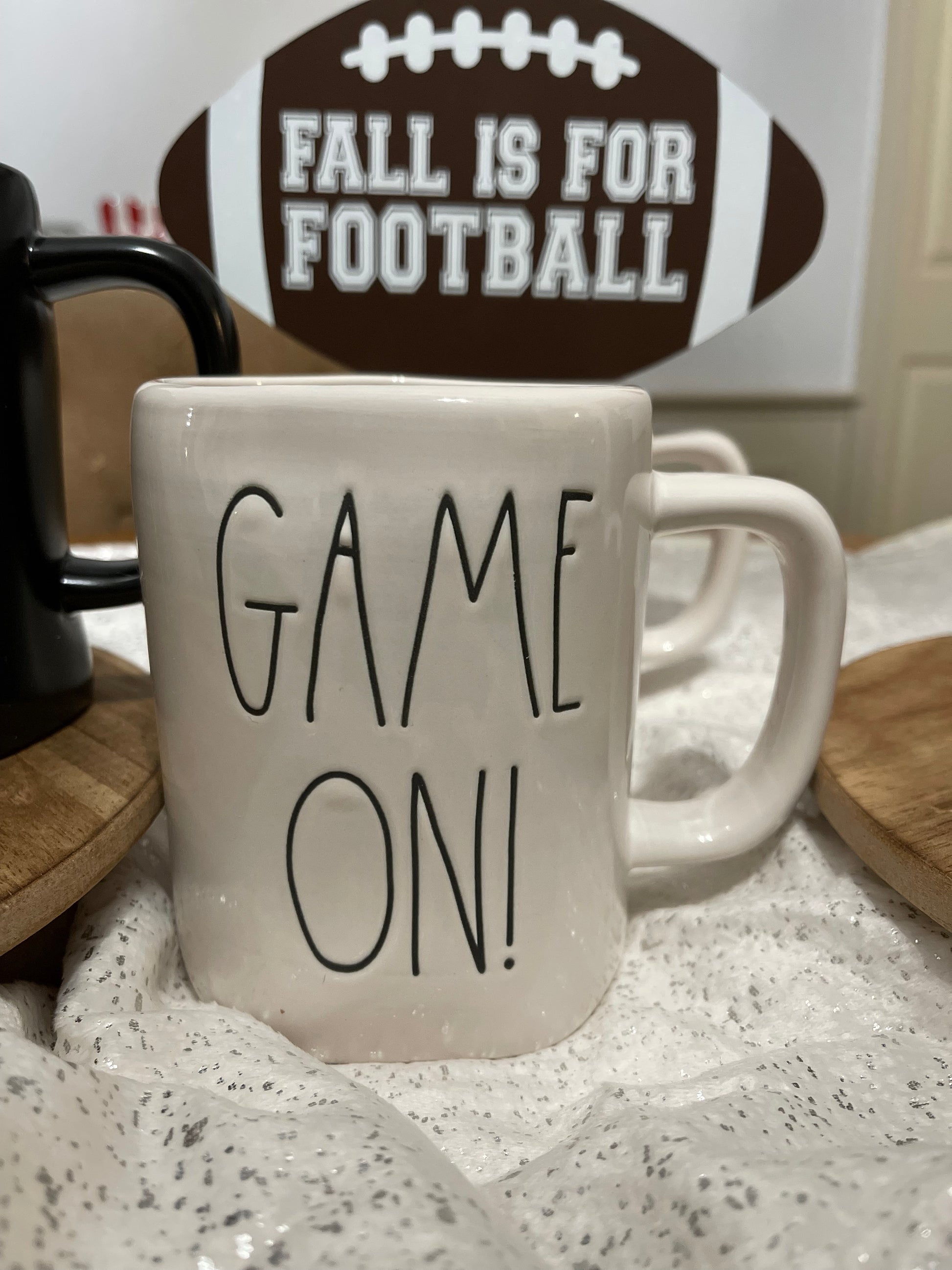 Rae Dunn Game On White Mug with Black Lettering