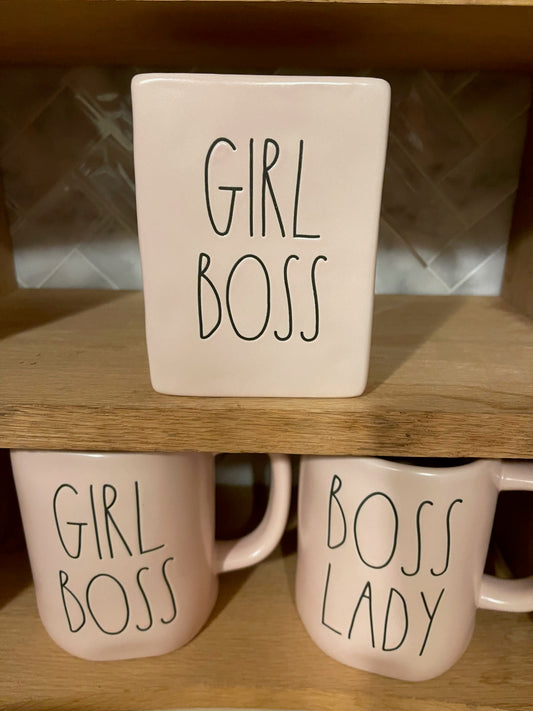 Rae Dunn Girl Boss Cup Pink with Black Lettering