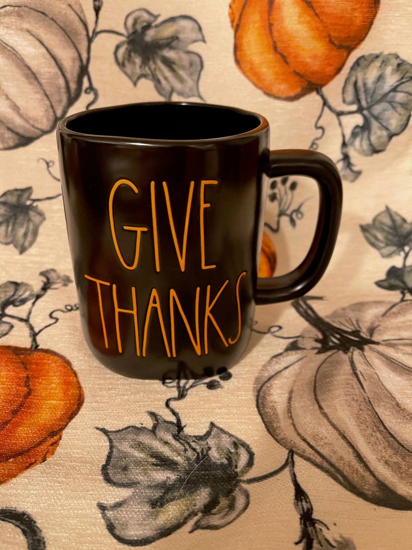 Rae Dunn Give Thanks Black with Orange Lettering 