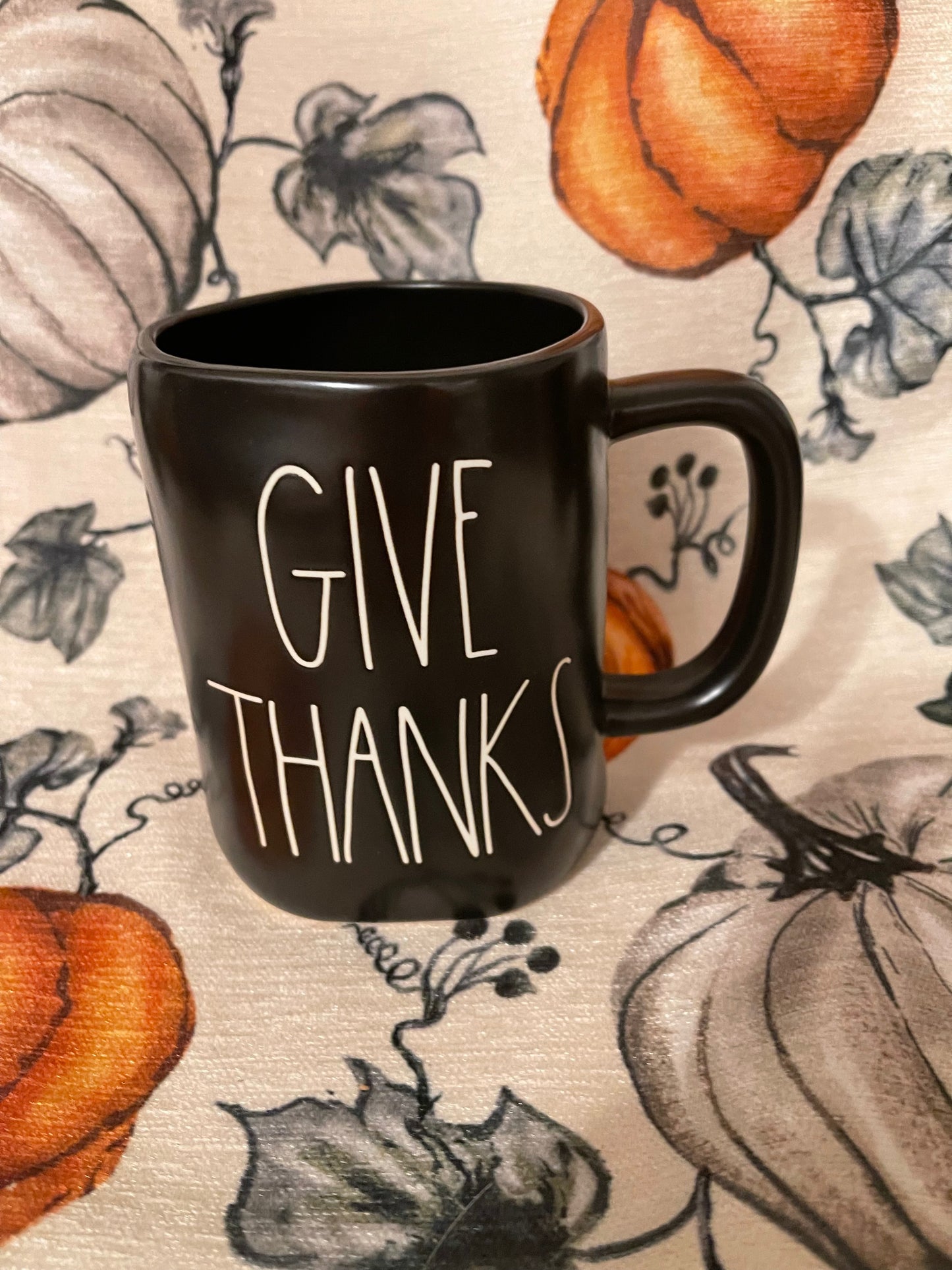 Rae Dunn Give Thanks Black with White Lettering