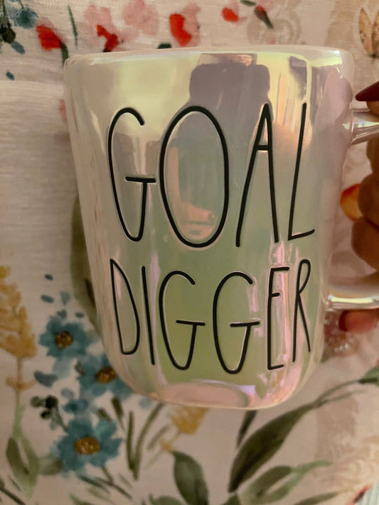 Rae Dunn Goal Digger Iridescent with Black Lettering